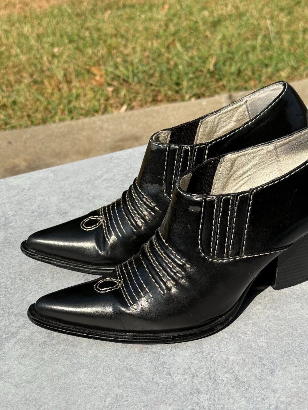 Rampage Maura 7.5M Black Pointed Toe Booties Western Y2K Cowgirl Heel Shoes 4220
